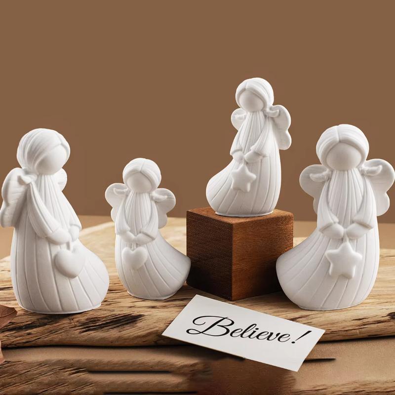 2Pcs Diy Handmade Angel Plaster Resin Moulds With Heart Star Designs 3D Angel Silicone Moulds Decorative Sculptures Craft