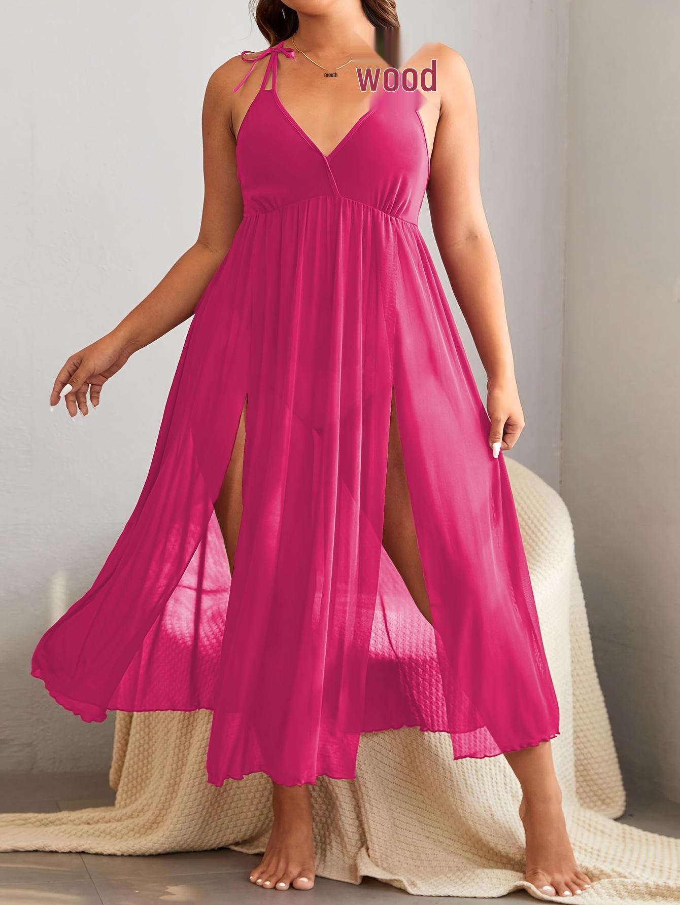 

Women s Summer Sweet Solid Color Bodycon Strappy Long Dress 5XL розы красного