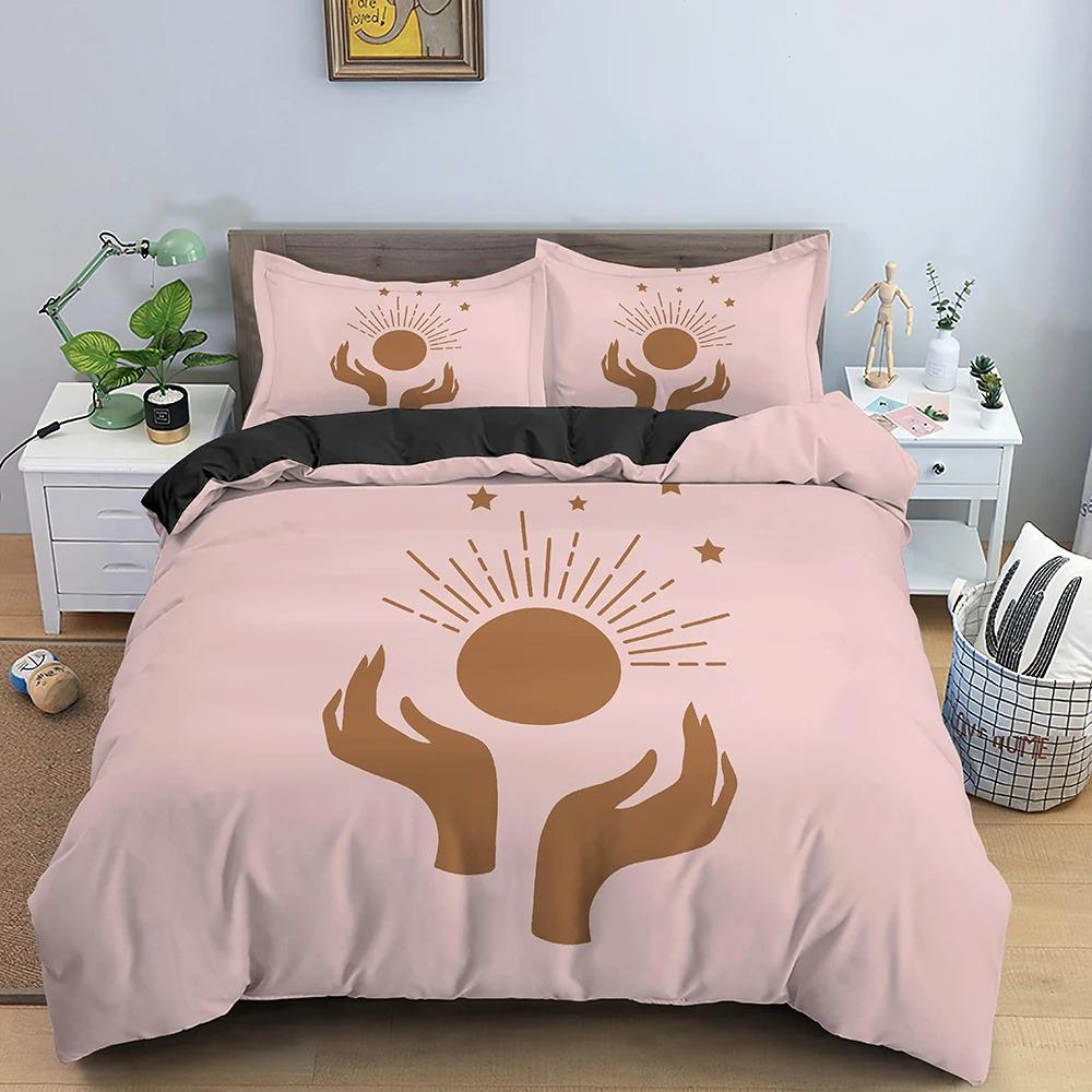 Psychedelic Duvet Cover Set Moon Sun Hand Bedding Set Personalized Polyester Comforter Cover Queen King Full Size for Boys Teens