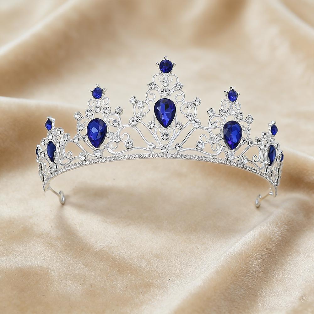 

Red and Black Treasure Silver Frame Crown Water Diamond Carving Luxurious Hair Crown Sweet Cool Retro Style Banquet Ball Cosplay