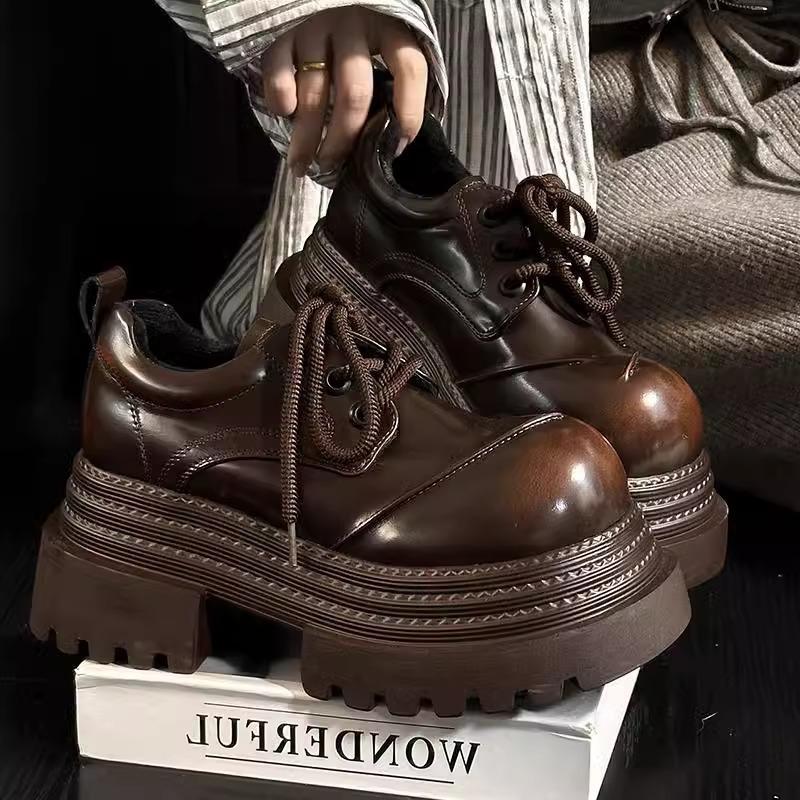 Fashion 2025 Spring Women JK Mary Janes Shoes Fashion Lace Up 7.5CM Platform Pumps Elegant Thick Heel Shoes Retro British Style Loafers