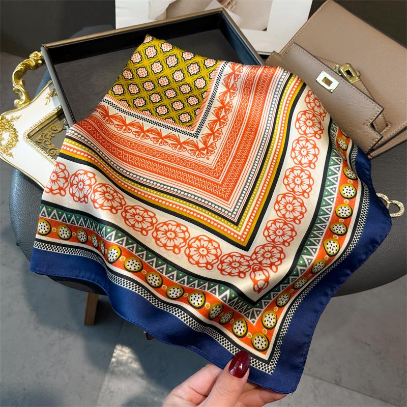 71Cm small square scarf imitation silk scarf headscarf plant petal printing neck protection scarf professional versatile scarf scarf scarf