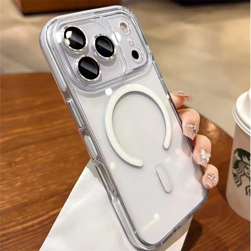 Luxury Candy Color Collision for Magsafe Case for iPhone 17 Air 16 15 14 13 Pro Max Plus Magnetic Lens Protector Transparent Cover