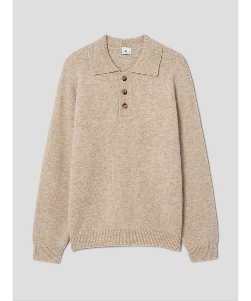 SHIFT.G Wool Blended Fancy Yarn Polo Neck Sweate Beige