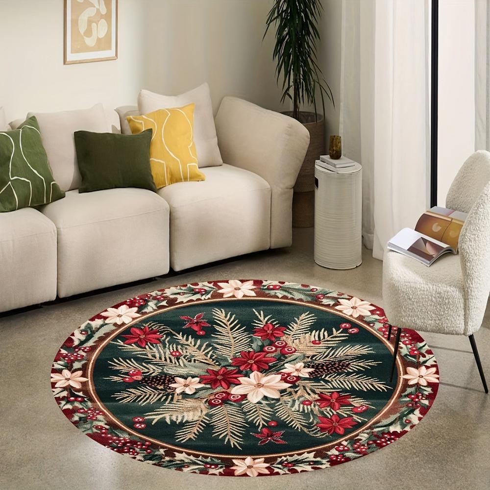 Christmas Round Rugs: Snowman, Santa,Tree & Gingerbread Delights for Festive Home Decor Room Floor Mats New Year Home Decoration