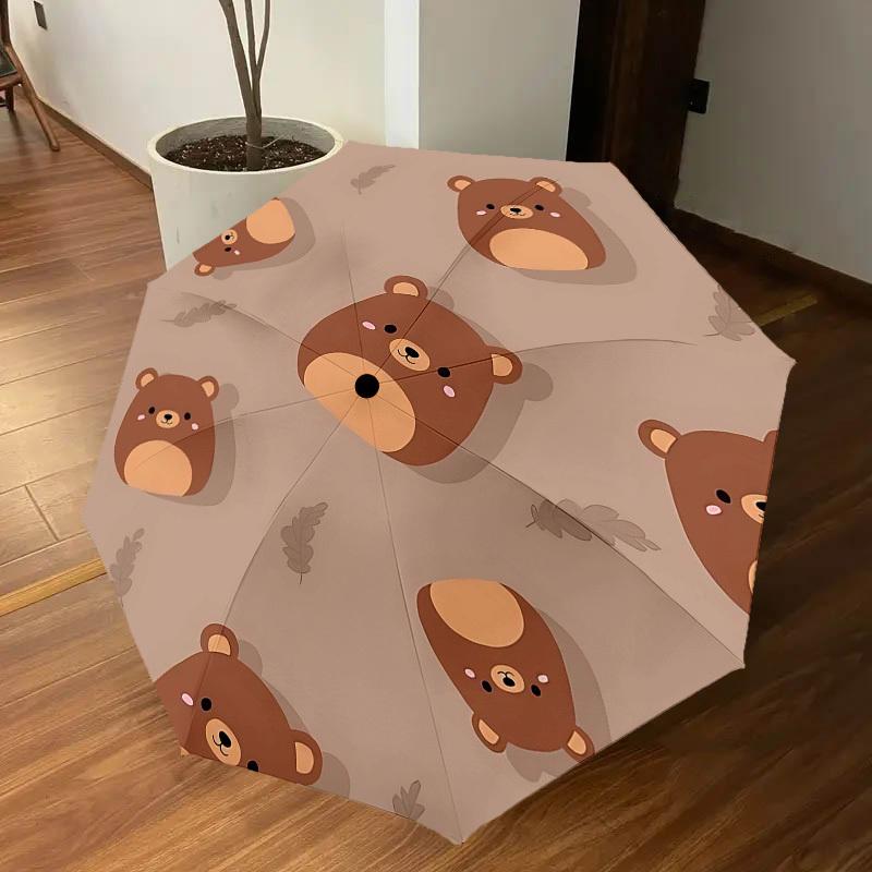1PC Bear Pattern Umbrella-8-Rib Reinforced Portable Folding Travel Suitable for All Seasons Outdoor Daily Use Is an Ideal Choice -F309