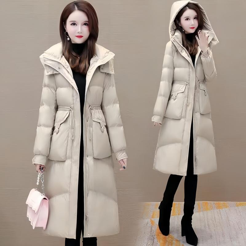 Official winter new down jacket women's medium and long white duck down thickened waist slim and thin coat