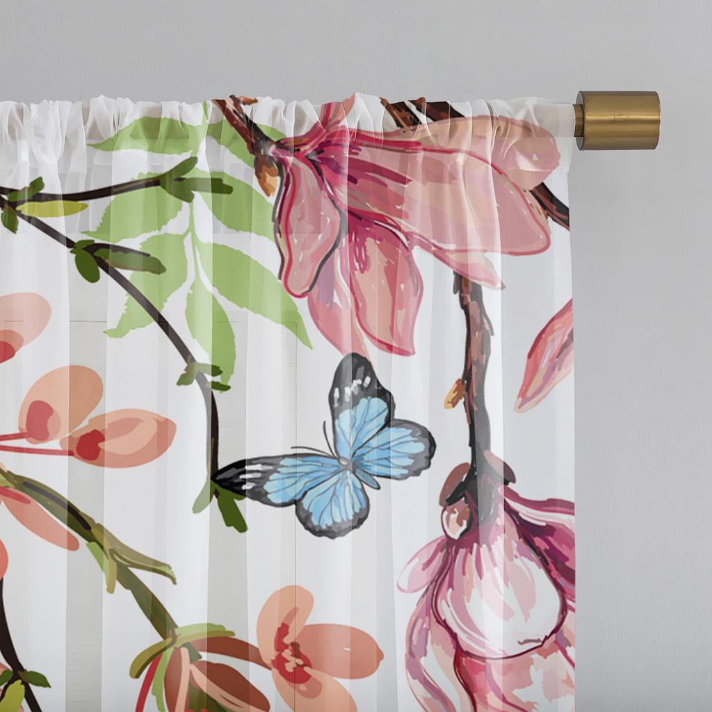 2 Pieces HD Digital Spring Hummingbird Floral Print Curtains Home Decorating Style Decorating Living Room Bedroom Rodding Curtai