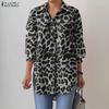 ZANZEA Damen Locker Lässige Leopard-Print Langarmbluse