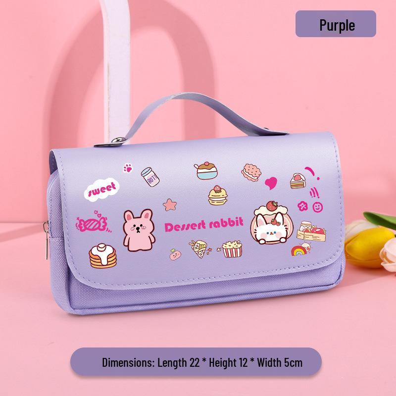 Creative Double-Layer Large Capacity Handheld Pencil Case for Girls - Cute and Simple Design for Primary School Students