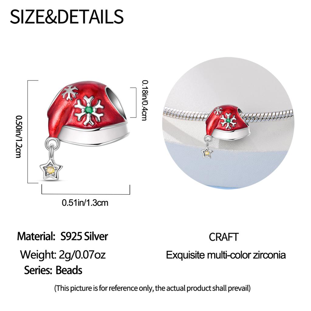 Original Copper Charms Luxury Red Christmas Hat Snowflakes Beads Fit Bracelet Diy Women Making Delicate Gift