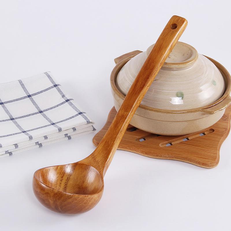 Natural Wood Soup  Spoon Soup Ladle Long Handle For Soup Coffee Salad Desserts Snacks