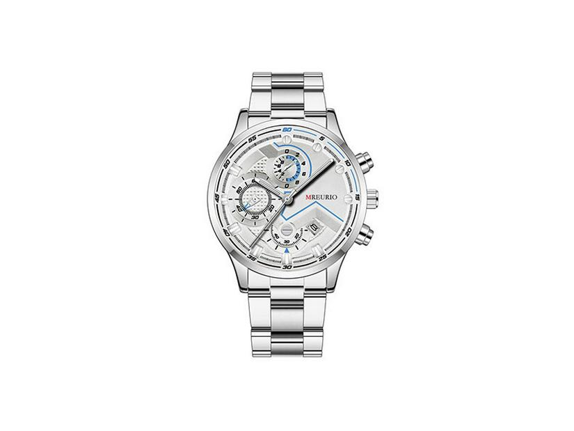 Men's Six-Hand Stainless Steel Fashion Calendar Watch with Metal Strap
