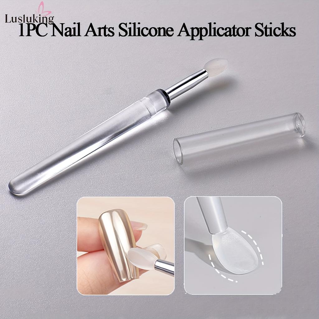 1pc Nail Art Silicone Applicator Sticks, Portable Multifunctional Brush For Magic Mirror Powder,Glitter Eyeshadow, Rubbing Powder