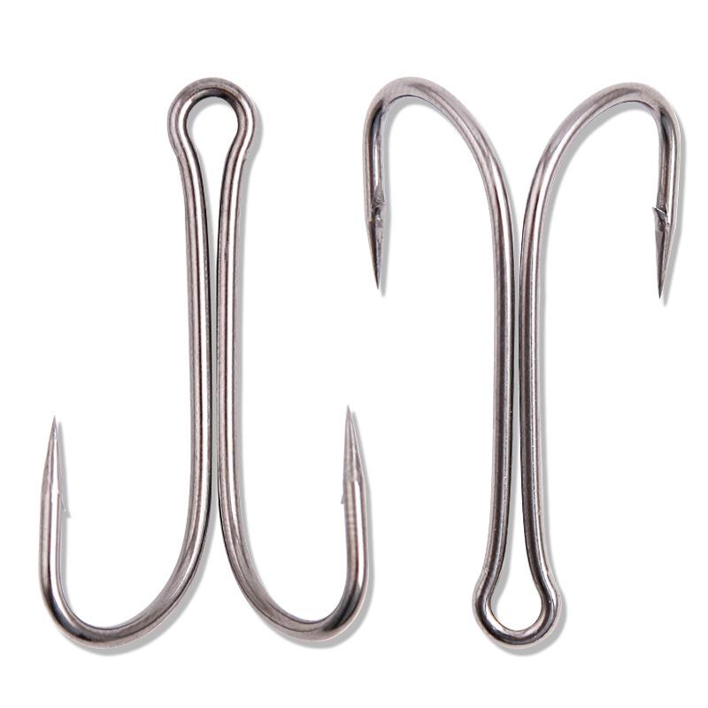 50-Pack Double Frog Hooks with Barbs - Anti-Snag Chicken Claw Artificial Bait for Fishing