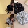 Black Sliver Metal Hair Scrunchies Korean Fashion Simple Elastic Ruffle Rubber Bands Women Girls Hair Ropes Styling Accessories