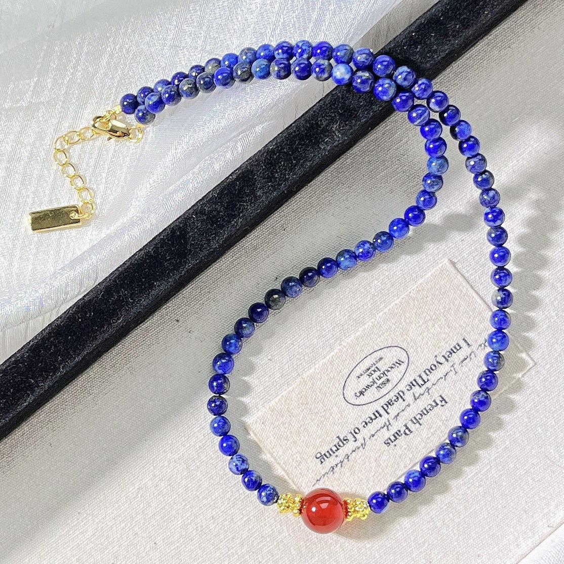 Vintage High Quality Natural Lapis Lazuli Chalcedony Design Necklace Collarbone Chain