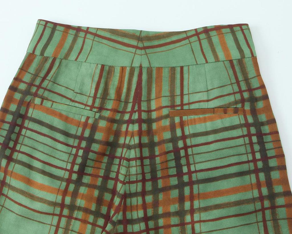 European American Plaid Draping Blazer with Three-Quarter Bell Bottom Pants