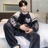 Winter, Coral Fleece, Pajamas, Men's Clothing, Thickened Fleece, Round Neck, Long Sleeved Pants, Suits, Home Clothes
