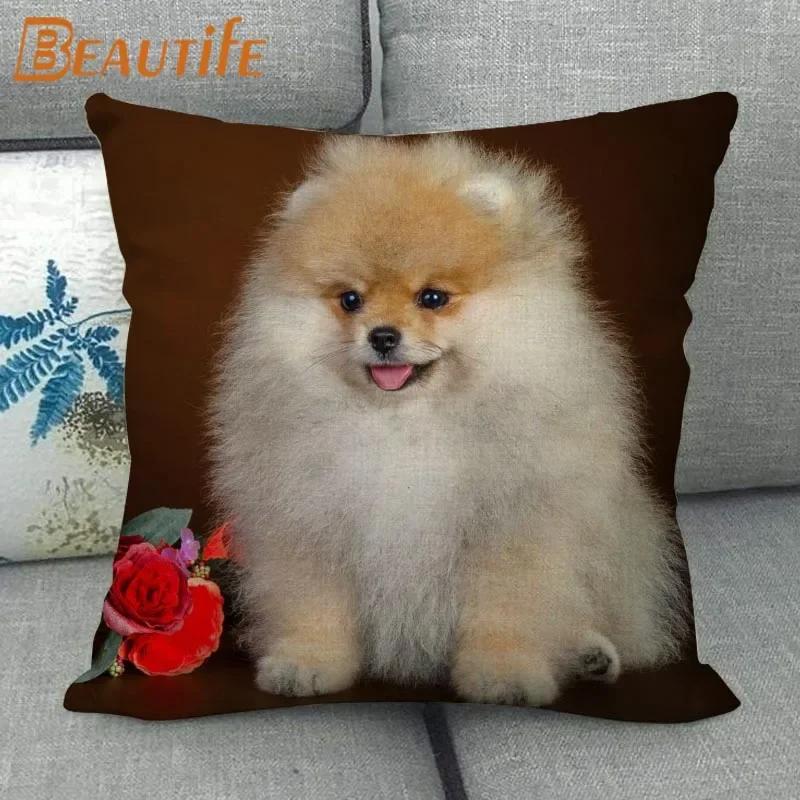 Nice Pomeranian Dog Pillowcase Bedroom Home Decorative Cover 45x45cm Square Zipper Pillow Cases Cotton Linen Fabric No Fade