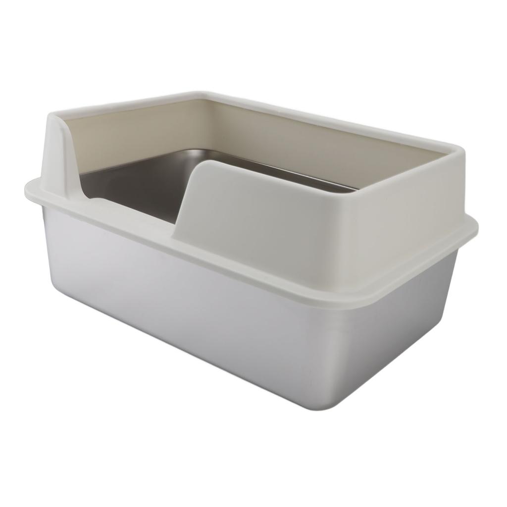 Stainless Steel Litter Pan Splash Proof Large Open Top High Side Litter Pan with Scoop