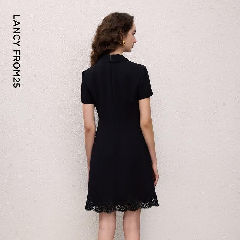 Langzi Acetate V-Neck Short Sleeve Suit Dress