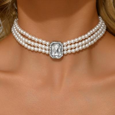 Accessories, French Light Luxury Short Collarbone Chain Imitation Pearl Choker Beaded Neck Retro Necklace