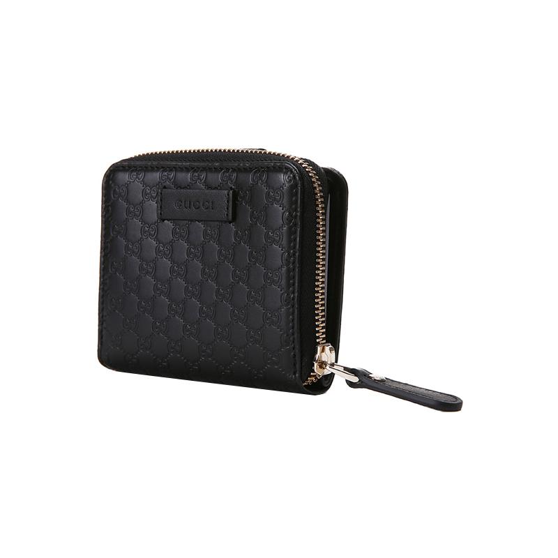Gucci Presbyopia Logo Embossed Leather Short Folding Wallet Wallet Women's Black