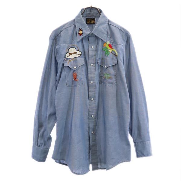 

Sears 70s vintage Long sleeve Chambray Western shirt Blue Men s Used