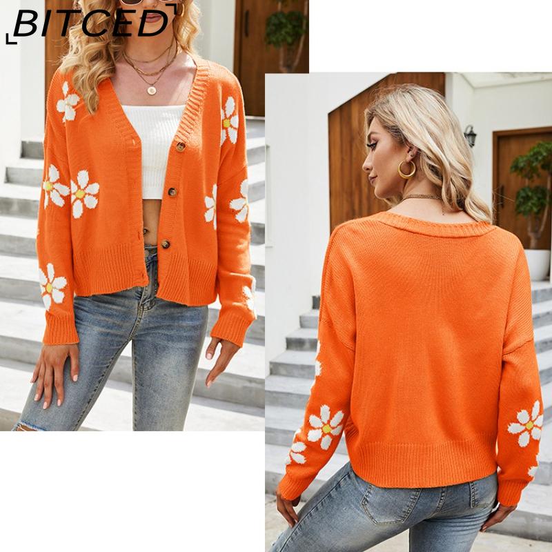 BITCED Autumn/Winter Women's Knitted Cardigan Coat Loose-Fit Academic-Style Sweater Cardigan