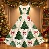 Women's Casual Retro Christmas Print Round Neck Dress, Stylish Holiday Party Outfit
