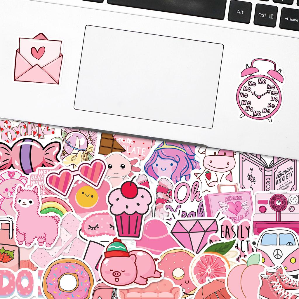 200 Color Mix and Match Pink Stickers New Cartoon Cute Pink Fresh Stickers
