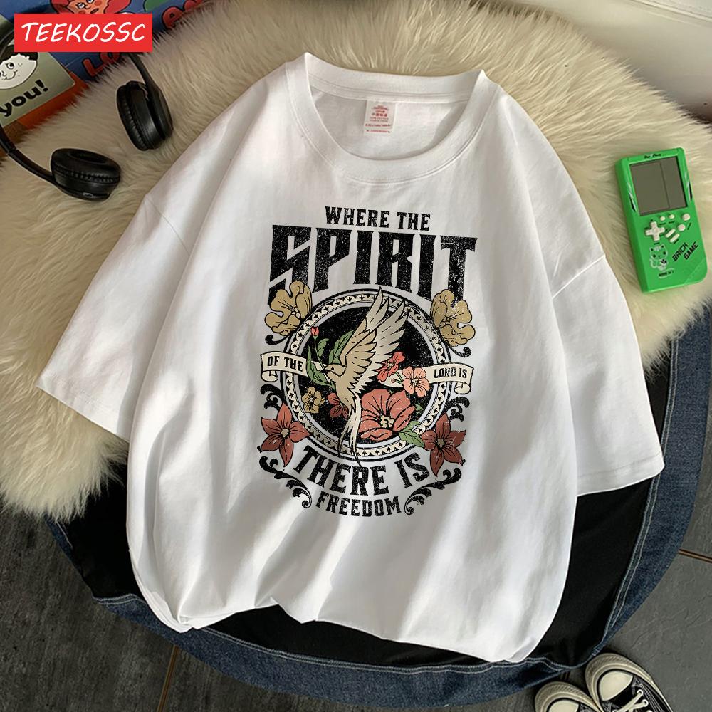 Where The Spirit There Is Freedom Printed Men'S Tshirt Cartoon Art Tees Popular Cotton T Shirt Retro Loose Short Sleeved