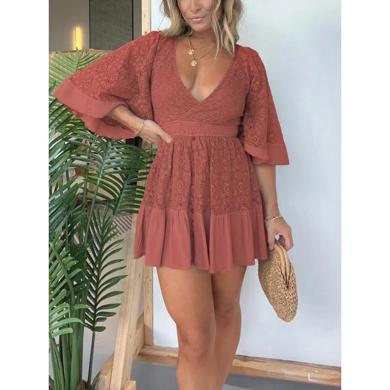 A New Summer Women's Lace Patchwork Batsleeve Dress