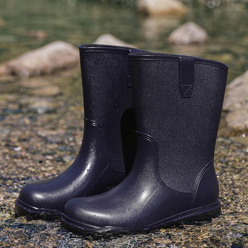 Rain shoes men's long tube medium tube waterproof water shoes rain boots wear-resistant thickened adult fashion velvet student rubber shoes