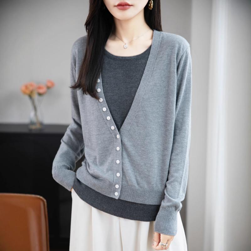 Women Fake Two Piece Knit Sweater Autumn Winter Stylish Top