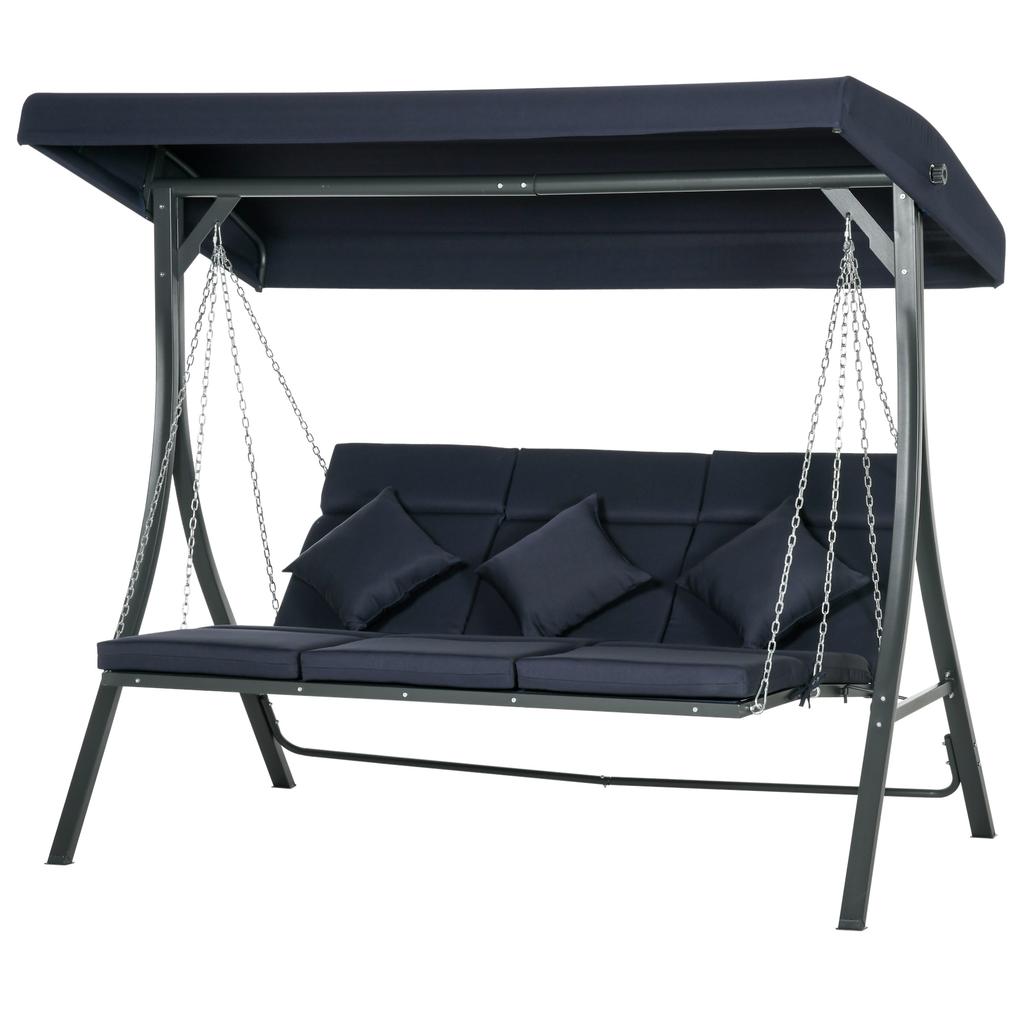 Altalena da Giardino Hollywood Swing, 3 Persone, Tettoia Parasole Regolabile, 198 x 118 x 168 cm, Blu Scuro