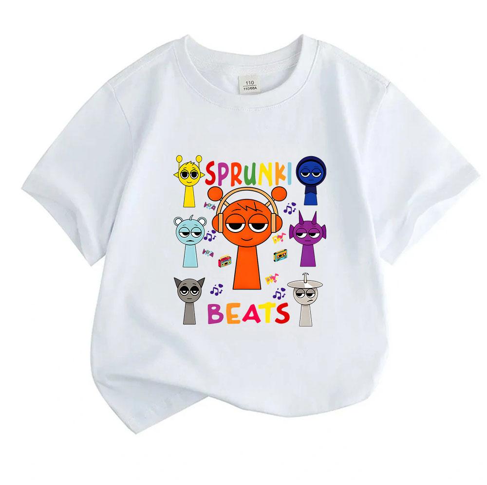 Kids Boys Girls 100% Cotton Crew Neck Short Sleeve T-Shirt, Funny Music Cartoon Sprunki Beats Character Print Casual Soft Tee Tops for Daily Play Wear