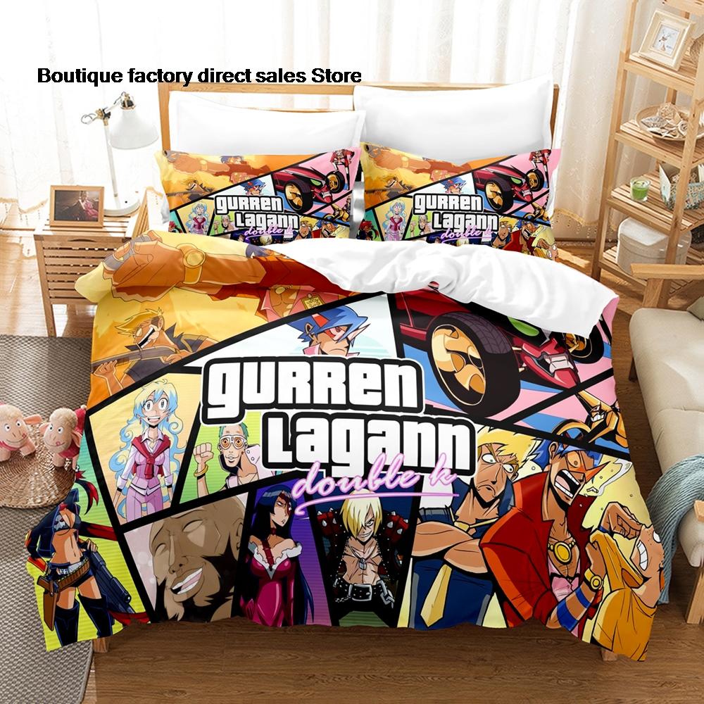 3D Printed Gurren Lagann Anime Bedding Set Duvet Cover Pillowcase For Fans Bedroom Decor Twin Full Queen King Size Bed Linen