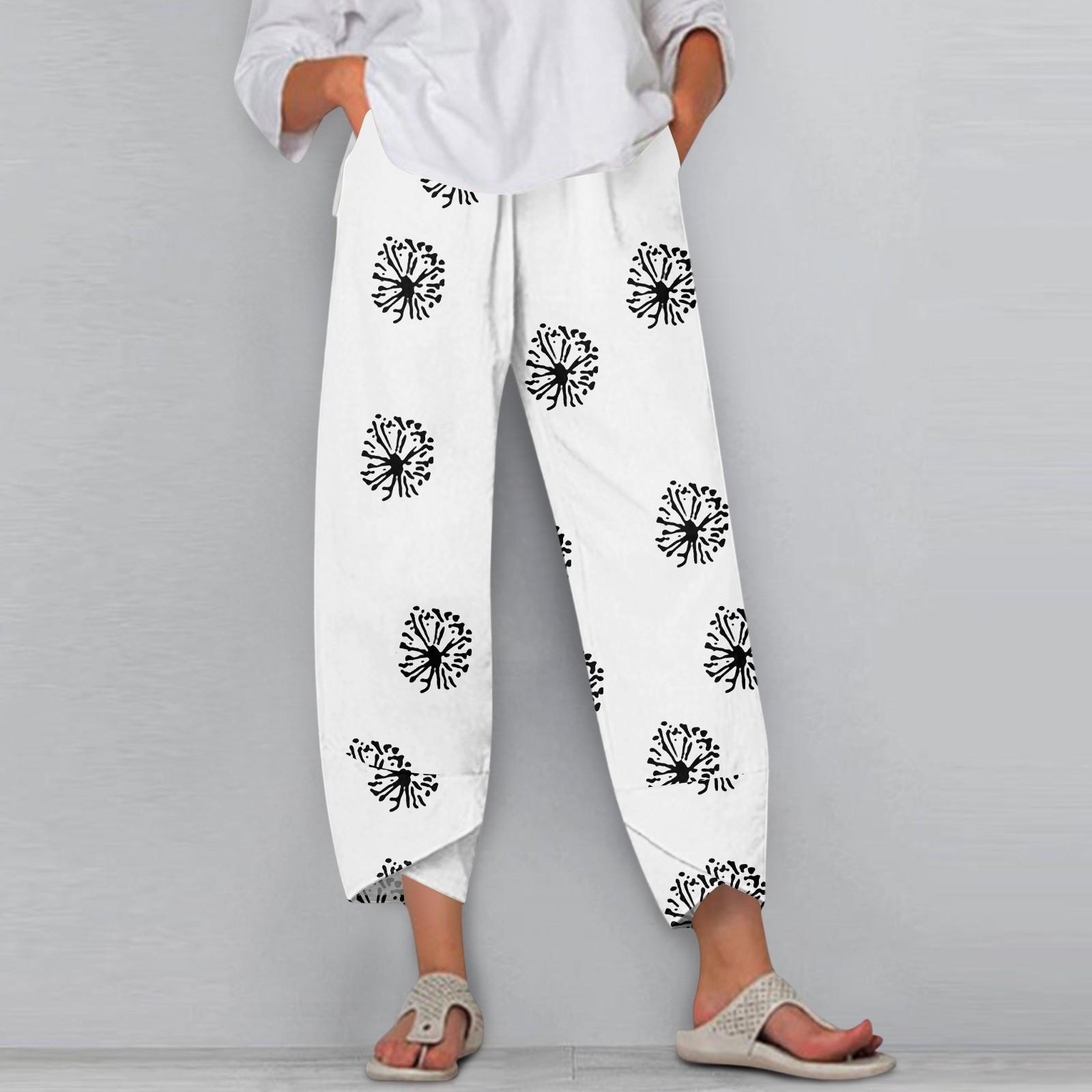 

Женские брюки с карманами Повседневные брюки Брюки для женщин Летние повседневные брюки с широкими штанинами и эластичным поясом с карманами XL белый