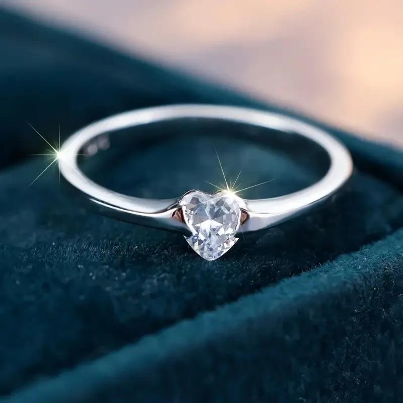 Simple Heart Cubic Zircon Women Rings Timeless Style  Silver Plating Wedding Accessories High Quality Hot