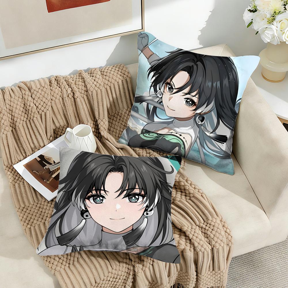 Jianxin Wuthering Waves Cushion Cover Silky Short Plush Invisible Zipper Dustproof Sofa Pillow Case For Home Decor