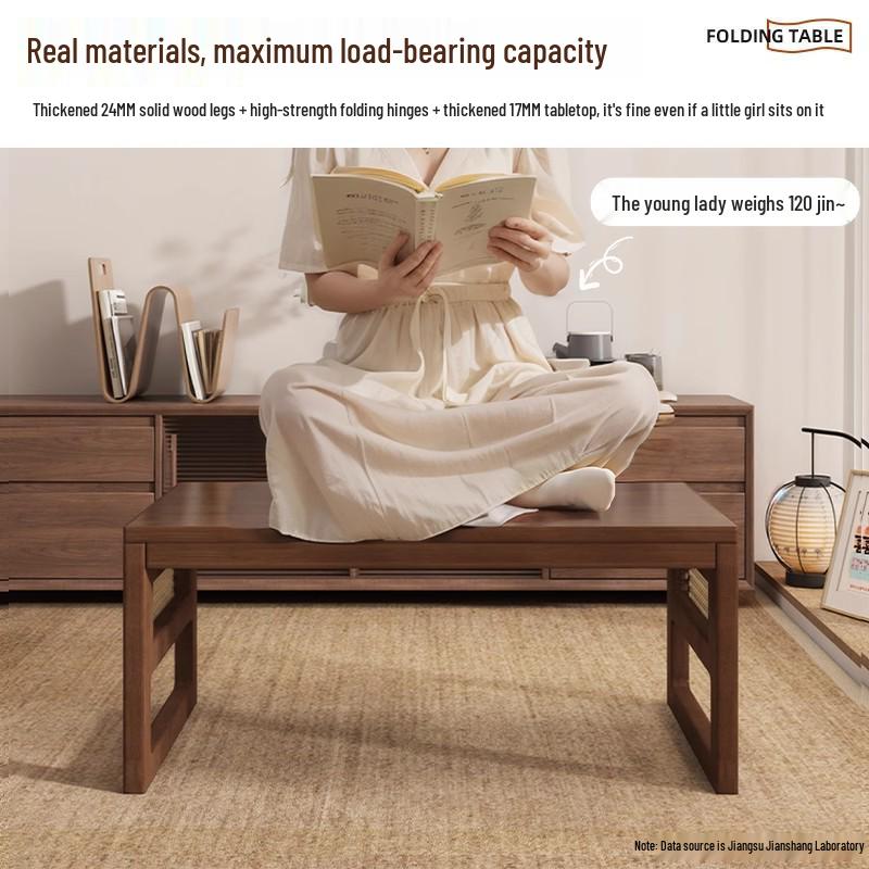 Faltbarer Teetisch aus massivem Holz im chinesischen Stil für Erker & Balkone – Kompakter niedriger Ess- & Tatami-Tisch