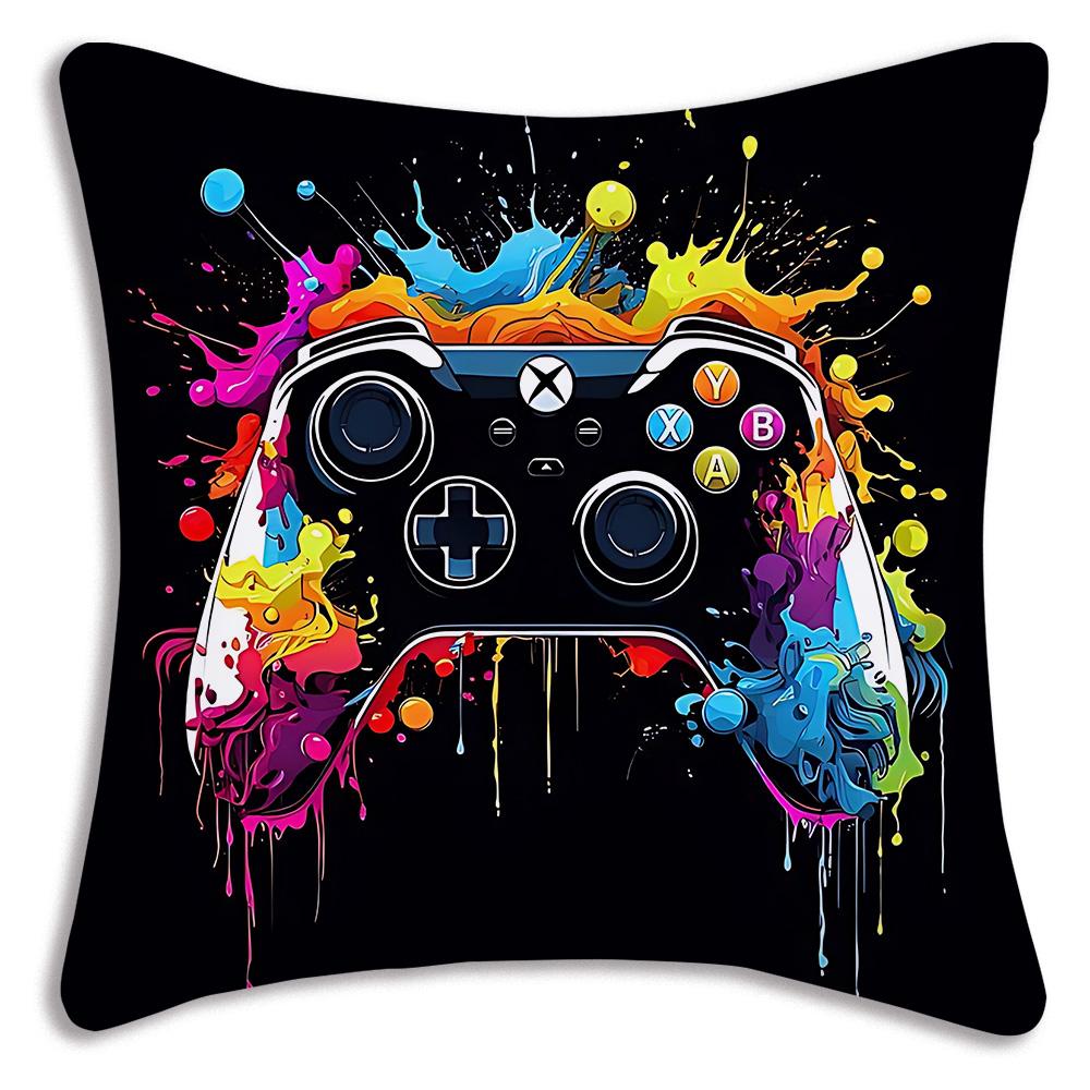 Hot Colorful Game Gamepad Pillow Covers Cartoon Sofa Decorative Home Double-Sided Printing Short Plush Cute Cushion Cover