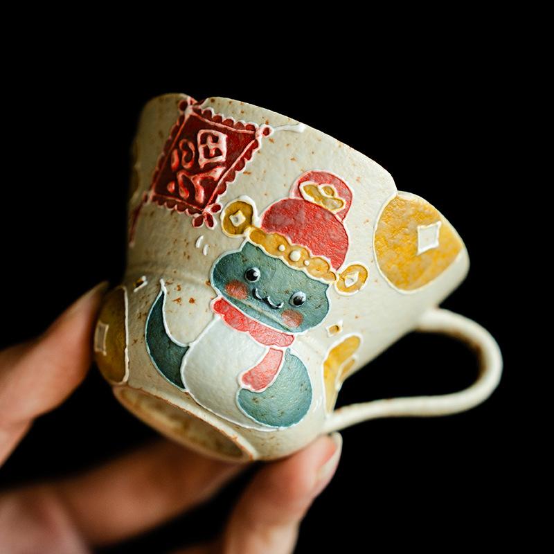 Year Of The Snake Flint Red Pure Hand-Painted Snake Walking Great Luck Tea Cup Gift Set