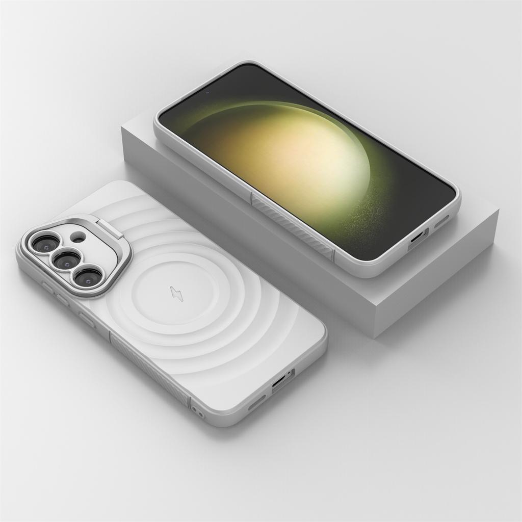 For Samsung Galaxy S25 Case Compatible with MagSafe PC Kickstand Ripple Texture TPU Phone Cover