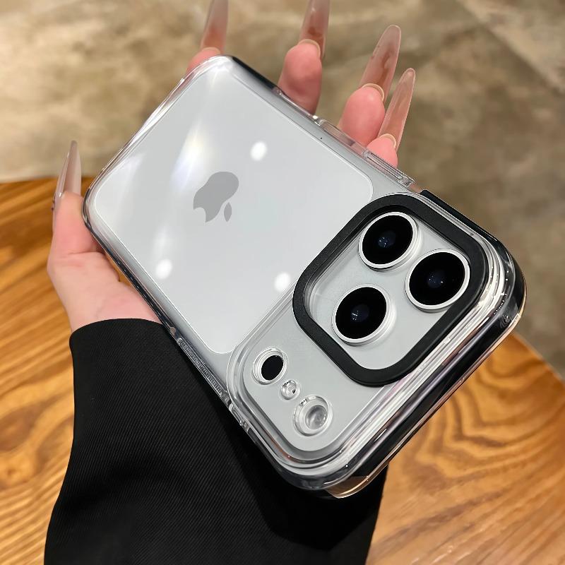 Luxury Transparent Airbag Phone Case For iPhone 17 16 15 Pro Max 14 16 Plus 13 12 11 Contrasting Bumper Shockproof TPU Cover