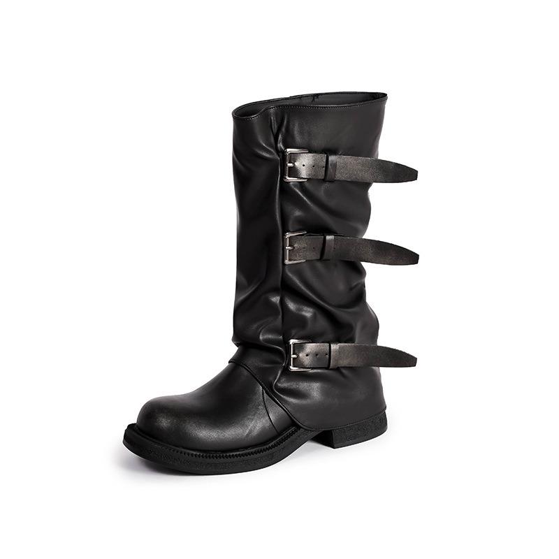 Niche retro thick heel mid-height boots western cowboy stack boots knight boots early autumn martin boots women's boots