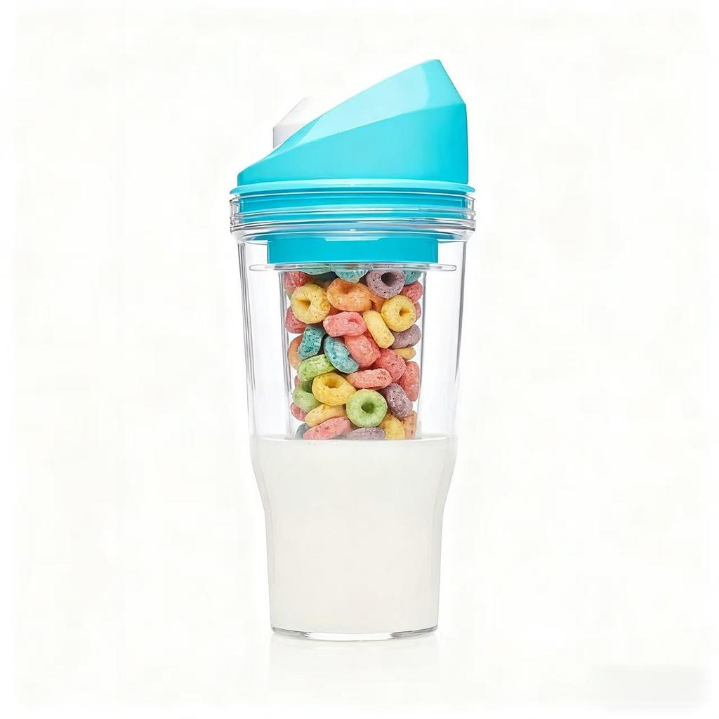 Doppelschichtiger Frühstückswasserbecher, Milch- und Müsli-Trenner, Tragbar Auslaufsicher Kalt Heiß verwendbar, Ideal für Büroangestellte und Studenten