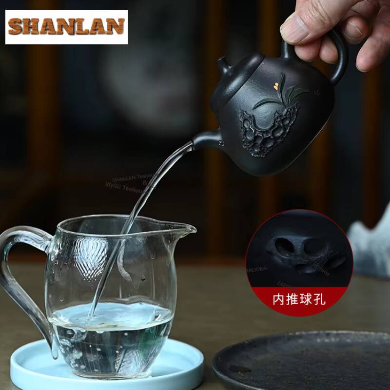 180ml Retro Yixing Purple Clay Teapots Handmade Eggplant Pot Raw Ore Black Zhu Mud Kettle Chinese Zisha Tea Set Tea Ceremony